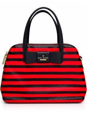 Kate Spade New York Red Black Striped Bow Satchel Handbag Excellent